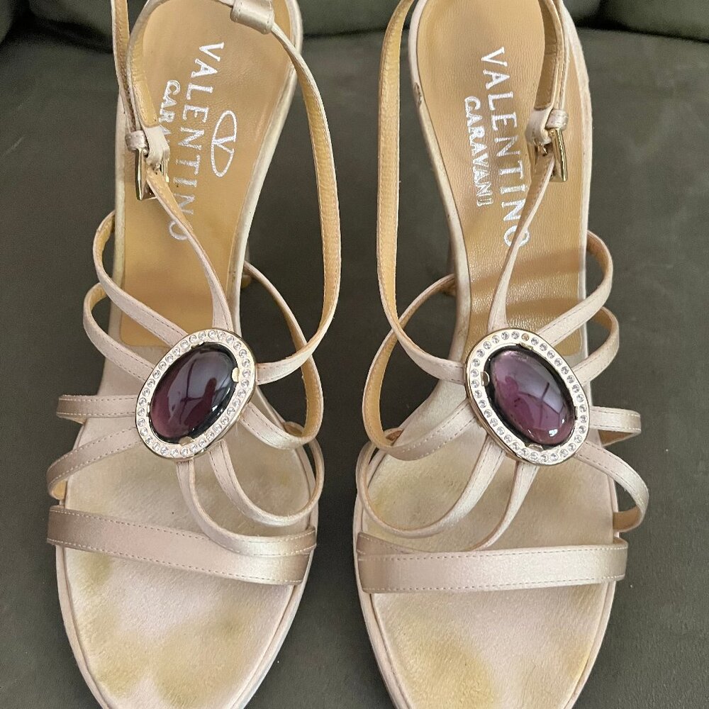 Valentino Garavani Heels Open Toe Ankle Strap Silk Sandals Size 37 / US 6.5
